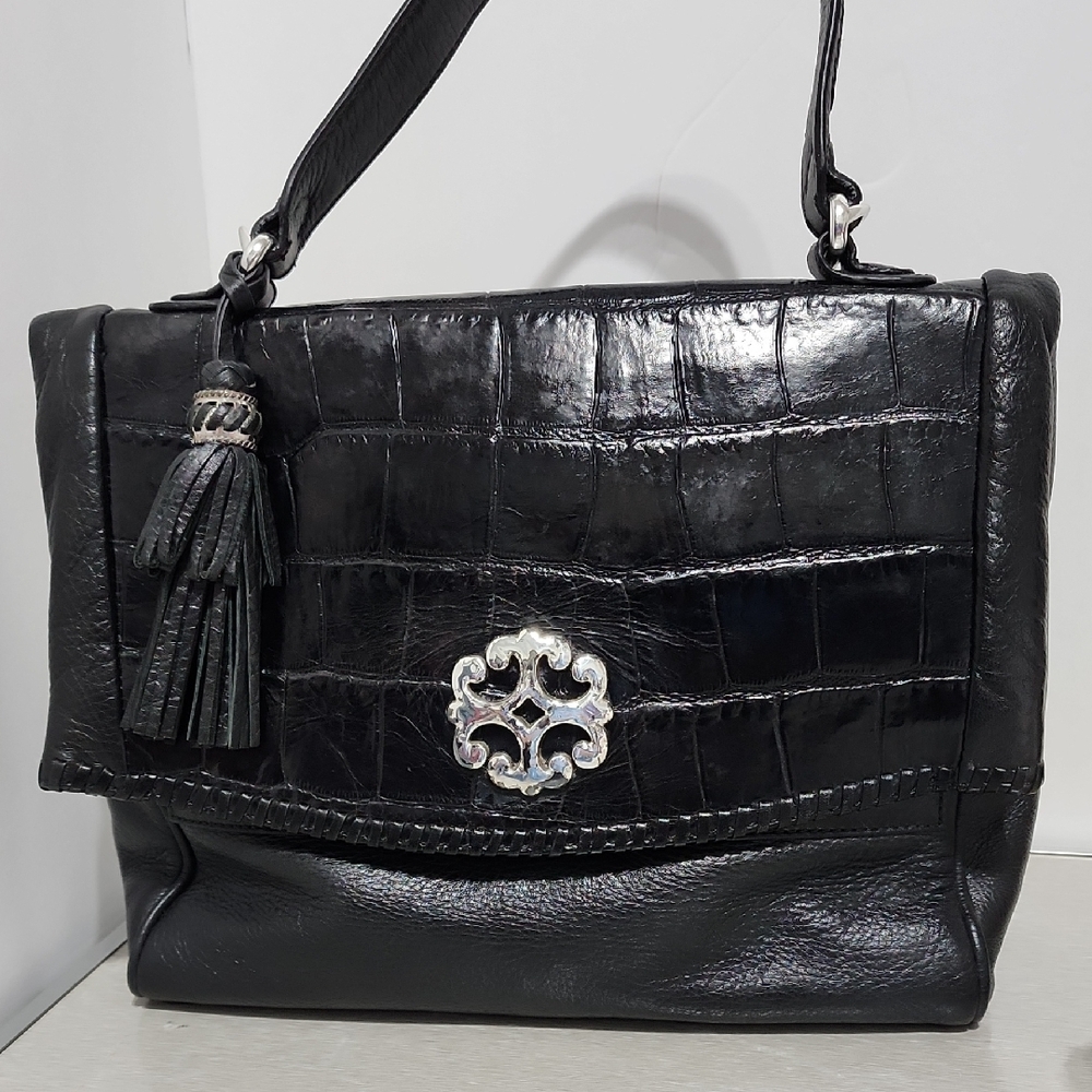 Brighton Black and Silver Shoulder Bag with Embossed Texture
